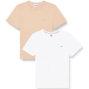 Tommy Jeans Heren TJM XSLIM 2PACK Jersey TEE EXT, Wit/Tawny Sand, 3XL, Wit/Tawny Sand, 3XL grote maten tall