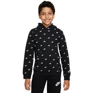 Nike DQ9110-010 B NSW PO HD CLUB FLC FT AOP Sweatshirt voor jongens zwart/wit/wit maat S