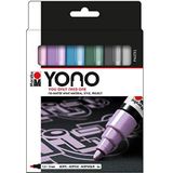 Marabu YONO 124000004003 Markeerset pastel, met 6 kleuren, veelzijdige acrylstiften met Japanse ronde punt, 1,5-3 mm, op waterbasis, lichtecht en waterbestendig, voor bijna alle ondergronden