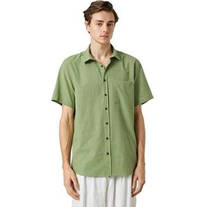 Koton Heren Basic Shirt Korte mouw Zak Gedetailleerde Klassieke hals, Kaki (854), XL