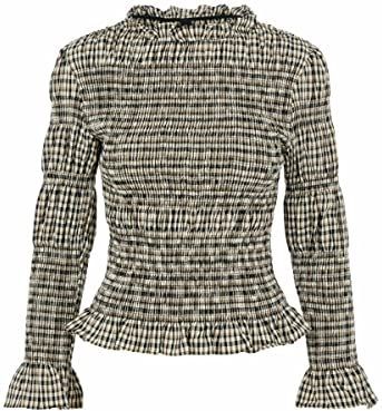 YAS Yaschemma Ls Smock Noos Top voor dames, Eggnog/detail:checks, S