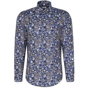 Seidensticker Flanellen overhemd voor heren, shaped fit, gemakkelijk te strijken, Kent-kraag, lange mouwen, 100% katoen, blauw, 44