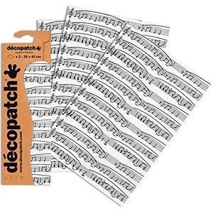 Decopatch Papier No. 468 (zwart wit muzieknoten, 395 x 298 mm) 3-pack