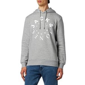 JACK & JONES Jjwarrior Sweat Hood Ub Hoodie voor heren, Licht Grijs Melange/Print: Groot, M