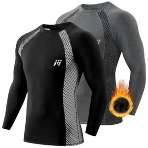MEETWEE Thermisch T-shirt voor heren, lange mouwen, compressieshirt met basislaag, thermisch ondergoed voor sport, skiën, hardlopen