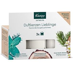 Kneipp Geschenkverpakking geurkaarsen favoriete set uit de serie Goodbye Stress, diepe ontspanning en een goede nachtstemming - weldadige geuren - elk een kaarsglas met 42 g inhoud