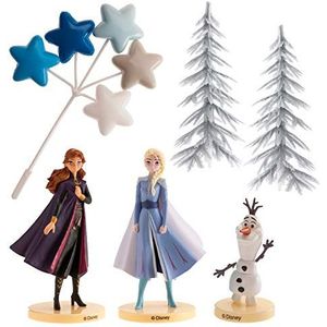 dekora - Decoratie voor Frozen 2 Cakes met de figuren van Elsa, Anna en Olaf plus 2 winterbomen en sterren