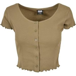 Urban Classics Dames Dames Dames Cropped Button Up Rib Tee T-Shirt, Kaki, 4XL