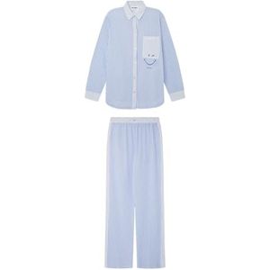 Women'Secret Lange pyjama Mix and Match Smiley voor dames, blauwe print, XS