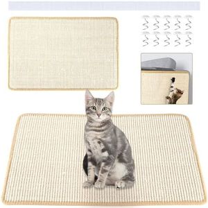 Krabpaal voor katten, 60 x 40 cm, krabmat van sisal, met 10 natuurlijke spiraalnagels ter bescherming van tapijten en banken voor muur en hoek, binnenruimtes