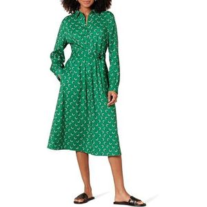 Amazon Essentials Dames Georgette lange mouw midi-lengte overhemdjurk, groen wit bloemen, medium