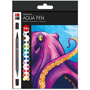 Marabu 014500000106 Aqua Pen Graphix, Octopy, 24 aquarelviltstiften in een set met briljante kleur, inkt op waterbasis, dubbele punt, aquarelleerbaar op aquarelpapier
