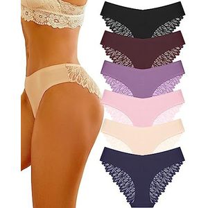 Sth Big Brutaal ondergoed voor dames, kant, No Show bikini, zacht, ademend, naadloos slipje voor dames, sexy hipsterset, set van 6 stuks, Mixcolor a 6pack, M