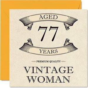 Vintage 77e verjaardagskaarten voor vrouwen - 77 jaar oud - leuke verjaardagskaart voor mama zus vrouw oma oppas oma tante, 145 mm x 145 mm dames wenskaarten, 77e verjaardagskaart