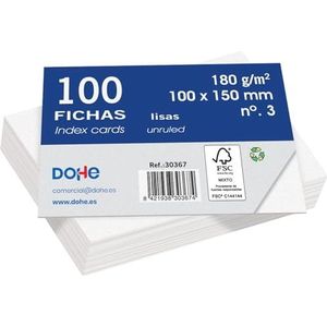 Dohe Gladde indexkaarten van karton, 100 stuks, notitiekaarten, formaat A6 (15 x 10 cm), 180 g/m², nr. 3, kantoormateriaal, wit