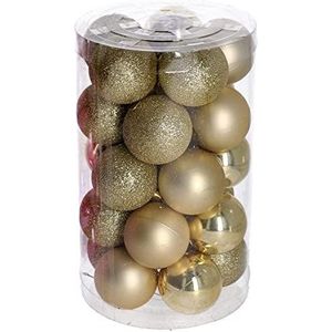 Verpakking met 25 kerstballen van kunststof, goudkleurig, om op te hangen voor boomdecoratie, 6 cm diameter