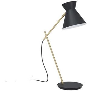 EGLO Tafellamp Amezaga, 1-lichts bureaulamp in minimalistisch design, nachtlampje van metaal in zwart en messing, tafel lamp voor kantoor met schakelaar, E27 fitting