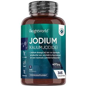 Jodium tabletten - 400 mcg - 365 vegan tabletten voor een jaar - Jodiumjodide tabletten - 1 per dag - Geteste ingrediÃ«nten - van WeightWorld