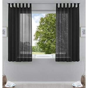 Set van 2 transparante gordijnset woonkamer voile gordijn met loodbandsluiting HxB 175x140 cm zwart, 61000CN