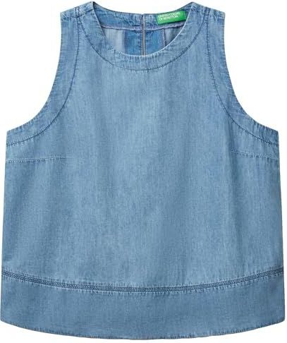 Blouse - Effen - Denim - Mouwloos - Normale Pasvorm