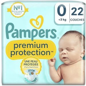 Pampers Premium Protection maat 0, luiers x22, 3kg, dubbele bescherming voor de huid en tegen lekken
