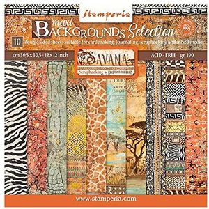 Stamperia International Stamperia-Scrapbooking Pad-Maxi Achtergrond Selectie-Savana, Papier, Veelkleurig, 30,5 x 30,5 cm