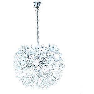 Reality Leuchten Hanglamp chroom, acryl bloemen wit met heldere stenen, diameter: 55 cm, 5 x E14, maximaal 40W, zonder LM R11905001