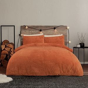 Sleepdown 5056557512188 Teddy Fleece Roest Oranje Dekbedovertrek Quilt Beddengoed Set met Kussensloop - Eenpersoons (135 cm x 200 cm)Tweeling