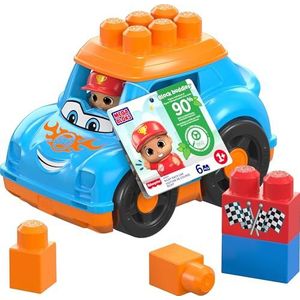 MEGA BLOKS Blokkenbouwset voor peuters, speelgoedauto, Ricky Racewagen met afneembaar dak, opbergplek binnenin en 1 Blokkenvriendje HKN41