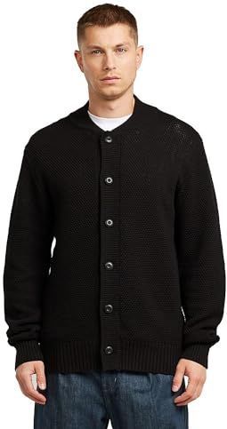 Honey Comb Structure Cardigan Knit - Zwart - Heren