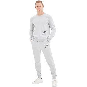 Trendyol Heren motto lange mouwen casual regular trainingspak set, grijs, S