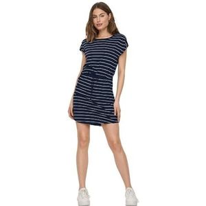 ONLY Dames Onlmay S/S Dress Noos jurk, Night Sky/Stripes: Cloud Dancer (Nadia), S