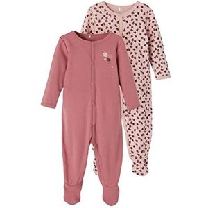 NAME IT Baby pyjama dubbelpak voor meisjes, biologisch katoen, deco roze, 56 cm