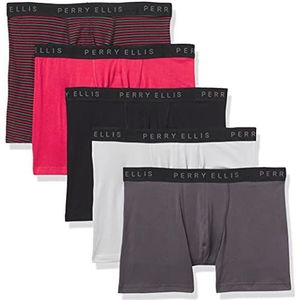 Perry Ellis Heren Katoen Stretch Boxer Slip Tagless, Geen Roll Waistband, 5 Pack Base Layer Ondergoed, Magnet/High Rise/Raspberry Wijn/BlackBerry Stripe/Zwart, XXL