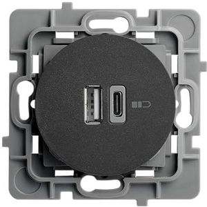 DEBFLEX - Casual Evo - Dubbele USB-aansluiting (USB-A 3A + USB-C 3A) - Voor het voeden en opladen van verschillende elektronische apparaten - ABS - Inbouwinstallatie - Zwart - 76 x 76 x 42 mm