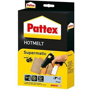 Pattex hotmelt lijmpistool Hotmelt Supermatic, professioneel lijmpistool met elektronische temperatuurregeling, set met hotmelt lijmpistool en 2 lijmstiften