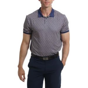 Under Par Heren vochtafvoerend sneldrogend stretch golfpoloshirt met korte mouwen en geometrische print, marineblauw, 2XL, 2394 - Marine, XXL