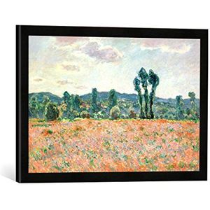 Ingelijste afbeelding van Claude Monet veld met klaprozen, kunstdruk muurdecoratie in hoogwaardige handgemaakte fotolijst, 60 x 40 cm, mat zwart