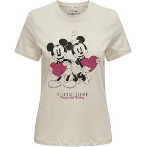 ONLMICKEY Life REG S/S Valentine TOP JRS, Pumice Stone/Print: sequin Heart, S