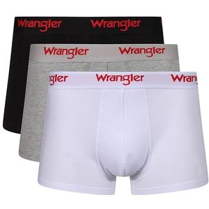 WRANGLER Boxershorts voor heren in zwart/wit/grijs | Soft Touch Cotton Rich Trunks met elastische tailleband | Comfortabel en ademend ondergoed - Multipack van 3, Zwart/Wit/Grijs Marl, M