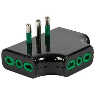 FANTON 82221 Adapter drievoudig stopcontact plat ruimtebesparend - 1 grote Italiaanse stekker 16 A 3 tweepolige stopcontacten zwart