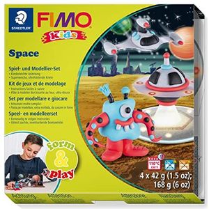 Staedtler 8034 17 LYST Space Monster Fimo Kids vorm&play set (superzachte, ovenhardende kneed, handleiding, hersluitbare doos, set met 4 blokken, 1 modelleerstaaf en 1 speelkusse)