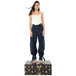 Trendyol Vrouwen hoge taille rechte been moeder jeans jeans, blauw,36, Blauw, 62
