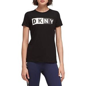 DKNY Split Logo T-shirt voor dames, Zwart, M