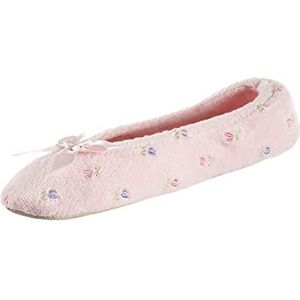 Isotoner Geborduurde terry ballerina slippers, platte sandalen voor dames, Roze., 36.5/37.5 EU