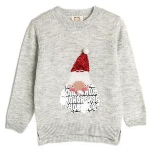 Koton Girls's Kerstman bedrukte sweater met lange mouwen, grijs (031), 5-6 jaar