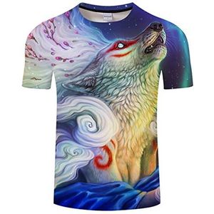 HZ-yifu Unisex Vrije Tijd 3D Creatief Gedrukt Japans Wolf God Patroon Cool Comfortabel Persoonlijkheid T-shirts (Kleur: Veelkleurig, Maat: XXXL)