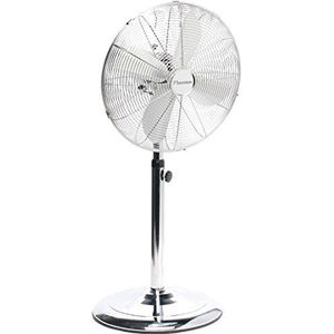 Bestron Staande ventilator met drie snelheden, ventilator met 90° oscillatiefunctie & in hoogte verstelbaar tot 127 cm, Ø 45 cm, 50 W, DFS45S, kleur: chroom