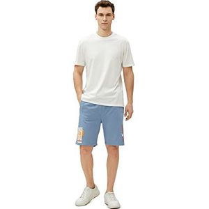 Koton Heren Basketbal Bedrukte Trekkoord Pocket Gedetailleerde Slim Fit Shorts, blauw (601), XL