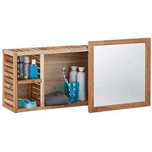 Relaxdays wandrek met spiegel, van geolied walnotenhout, verschuifbare spiegel, breedte 80 cm, voor de badkamer, natuur
